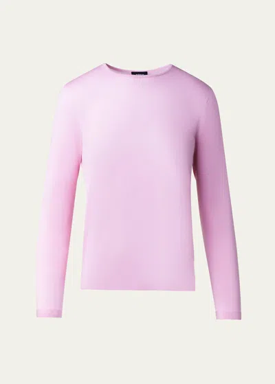 Akris Crewneck Cashmere-silk Seamless Fine Gauge Knit Sweater In Pink