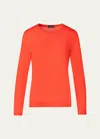 AKRIS CREWNECK CASHMERE-SILK SEAMLESS FINE GAUGE KNIT SWEATER