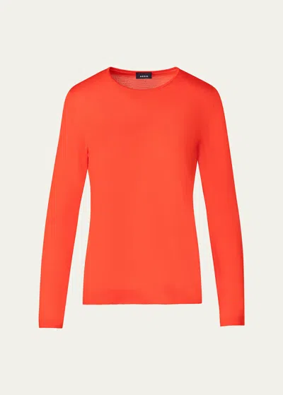 Akris Crewneck Cashmere-silk Seamless Fine Gauge Knit Sweater In Orange