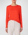 Akris Crewneck Cashmere-silk Seamless Fine Gauge Knit Sweater In Poppy Red