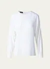 Akris Crewneck Long-sleeve Silk Crepe Blouse In Ecru