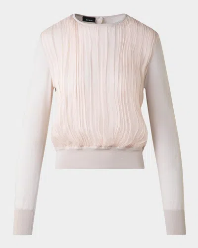 Akris Crinkle Silk Chiffon Knit Sweater In Greige