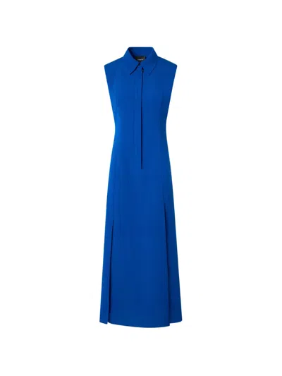 Akris Crinkled Sleeveless Shirt Midi Dress In Blue