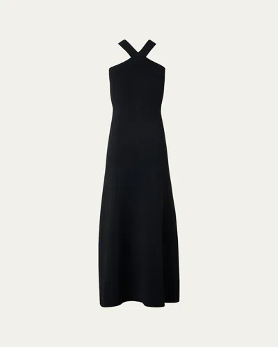 Akris Crisscross Knit Halter Maxi Dress In Black