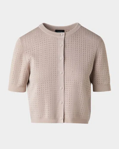 Akris Crop Ajoure Knit Cardigan In Greige