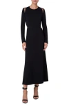 Akris Cutout Detail Long Sleeve Stretch Silk Crepe Midi Dress In 009 Black