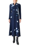 Akris Cyanotype Print Long Sleeve Silk & Wool Shirtdress In Blue