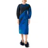 Akris Alysons Cyanotype-print Voluminous Sleeve Midi Dress In Blue