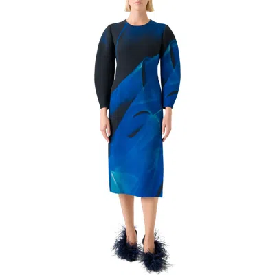 Akris Alysons Cyanotype-print Voluminous Sleeve Midi Dress In Blue