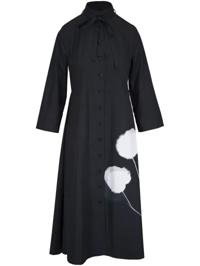 Akris Midikleid Mit Dandelion-print In Schwarz