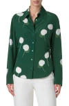 Akris Dandelion Print Silk Crepe Button-up Shirt In Pine Green-ecru