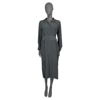 Pre-owned Akris Dark Grey Silk 2024 Striped Crepe Shirt Dress 34 Xs In Gray