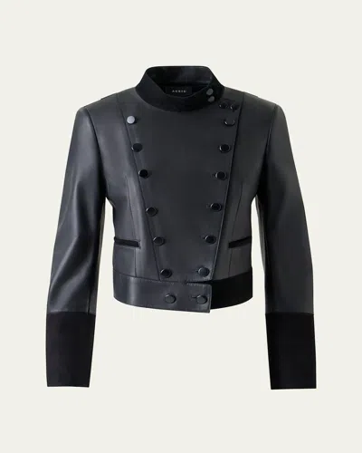 AKRIS DEAN NAPPA LEATHER JACKET WITH SUEDE TRIM