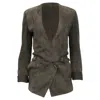 Akris Deep Neckline Wrap-effect Blazer In Olive Goat Suede In Green