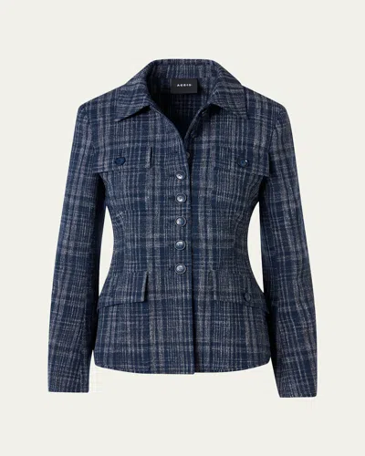 Akris Delia Buttoned Tweed Jacket In Blue