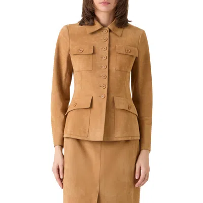 Akris Delia Fitted Goatskin Suede Jacket In Brown