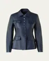 Akris Delia Nappa Leather Fitted Jacket In Blue