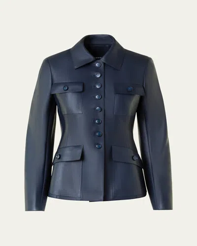 Akris Delia Nappa Leather Fitted Jacket In Blue