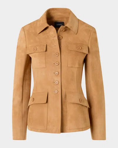 Akris Delia Suede Fitted Jacket In Camel