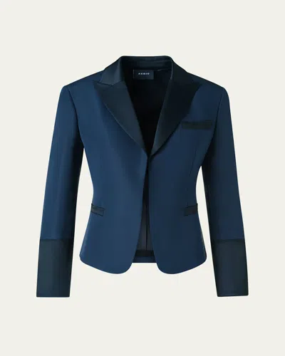 Akris Deneuve Ottoman Silk-blend Cutaway Jacket In Blue