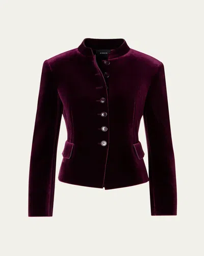 Akris Deva Velvet Single-breasted Fitted Jacket In Red