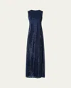 Akris Diagonal Sequined Georgette Gown In Blue