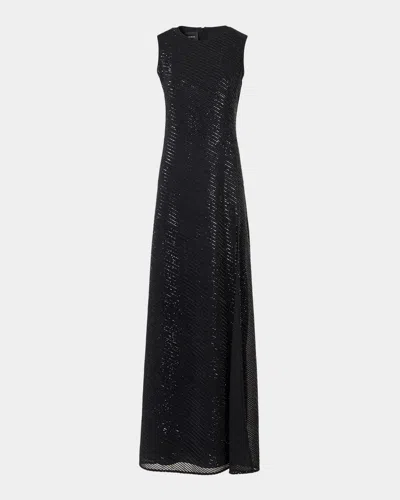 Akris Diagonal Sequins On Silk Georgette Gown In Black