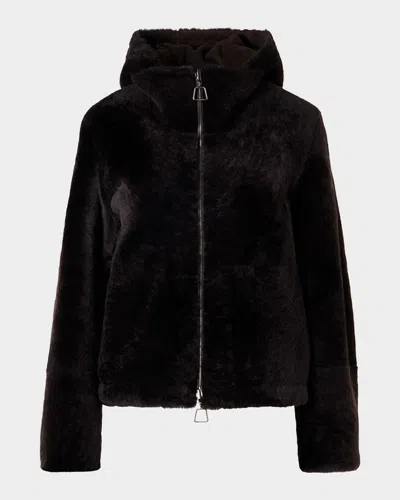 Akris Dino Reversible Lamb Shearling Zip Jacket With Detachable Hood In Multi
