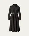 Shop Akris Double Belted Stretch Wool Flannel Midi Dress In Kale Green