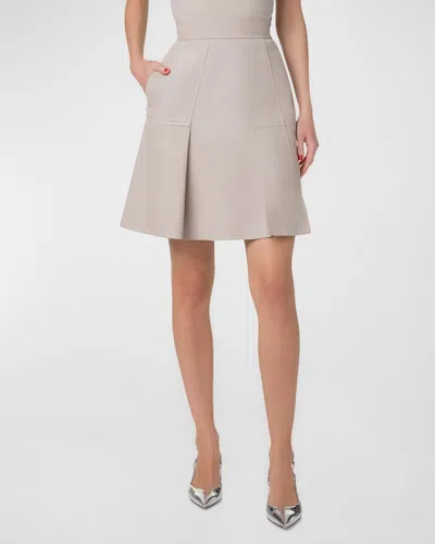 Akris Double-face Cotton Midi Skirt With Irregular Pleating In Greige