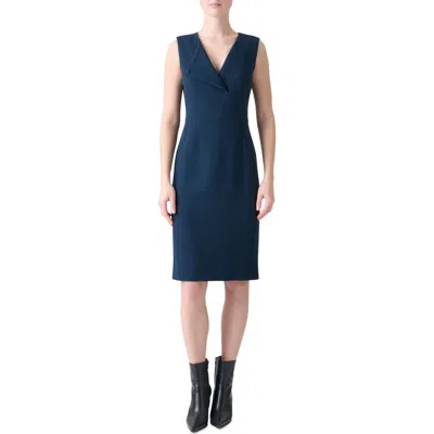 Akris Double Face Wool Crepe Sheath Dress In Blue