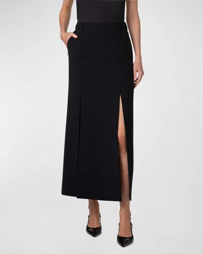 Akris Double-face Wool Midi Skirt With Irregular Slits In Black