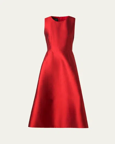 Akris Dupion Sleeveless Midi Cocktail Dress In Ruby