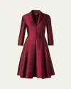 Akris Dupion Three-quarter Sleeve Pleated Cocktail Dress In Ruby