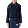 Akris Edena Cashmere Crop Jacket With Genuine Shearling Collar In Blue