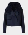 Akris Edena Cashmere Short Jacket With Detachable Shearling Goat Collar In Blue