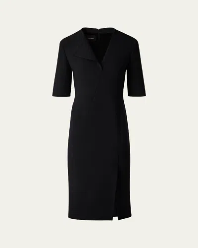 Akris Elbow Sleeve Sheath Wool Dress In Black