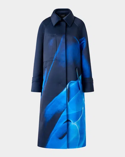 AKRIS ELLIOT SILK DUCHESS ALYSONS CYANOTYPE-PRINT OVERSIZED COAT