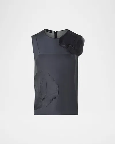 Akris Embellished 3d Anemone Silk Organza Blouse In Blue
