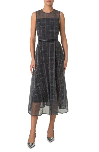 AKRIS AKRIS EMBROIDERED BELTED FIT & FLARE DRESS