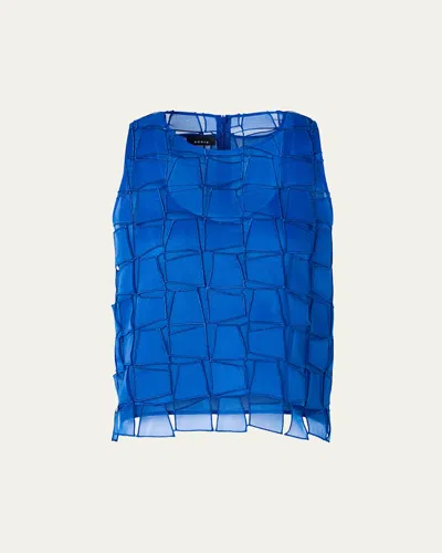 Akris Embroidered Organza Sleeveless Blouse In Blue