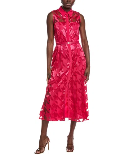 Akris Embroidered Silk Lined & Trim Shirtdress In Red