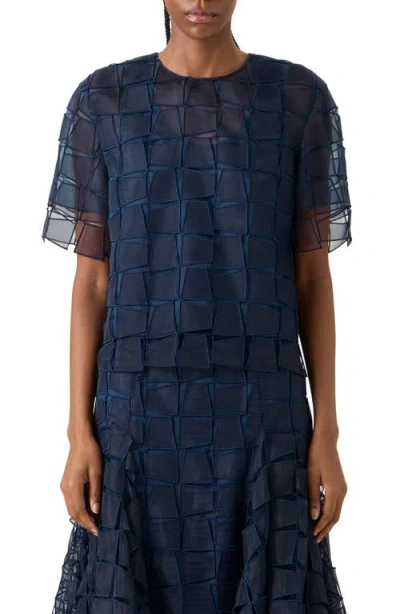 Akris Embroidered Trapezoid Organza Top In Blue