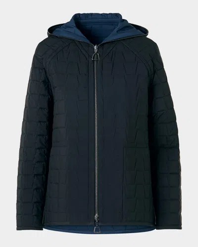 Akris Enon Reversible Trapezoid Quilted Blouson In Blue