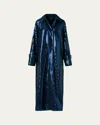 Akris Estelle Sequined Chiffon Maxi Coat In Blue