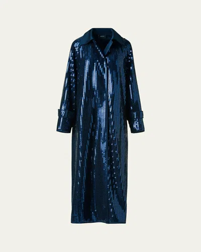 AKRIS ESTELLE SEQUINED CHIFFON MAXI COAT