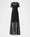 Akris Exclusive Butterfly Embroidered Sheer Tulle Short-sleeve Gown In Blue