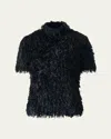 Akris Faux-feather Fringe Short Sleeve Blouse In Black