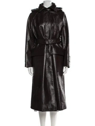Pre-owned Akris Faux Leather Trench Coat In Brown