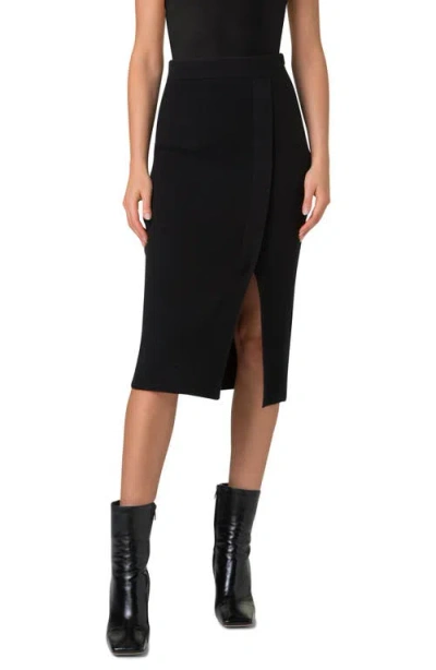 Akris Faux Wrap Stretch Cashmere Sweater Skirt In Black